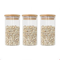 Pot de conservation en verre borosilicate de 65 mm de diamètre avec couvercle en bambou, soufflé à la bouche, pour la préservation de la fraîcheur, style bohème, pour aliments, voyage, usage multiple