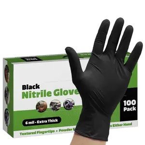 Промышленные черные толстые сверхпрочные нитриловые перчатки 6mil для ремонта гаражных автомобилей, механические перчатки с текстурированной нитриловой текстурой
