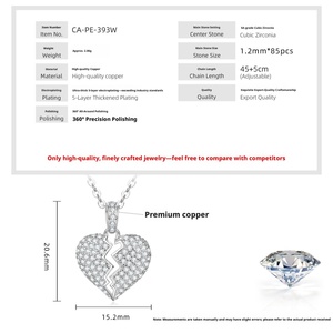 Hiphop Cz Jewelry Waterproof Tarnish Free 14k Gold Filled <b>Copper</b> Insert Zircon Broken Heart Pendant Necklace for Unisex - Product Image 2