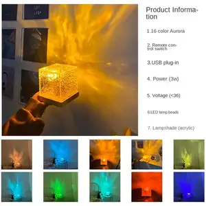 Water Ripple Desk Atmosphere Lamp 16 Colors LED Crystal Table Lamp For Decoration