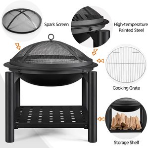 Patio Backyard 21.5 in Portable Round Steel Firepit Black <b>Wood</b> Burning <b>Fire</b> Pit with Rack - Product Image 6