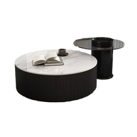 Table basse moderne en tissu Baotian T-2025002 personnalisable avec plateau en verre et structure en acier inoxydable pour salon