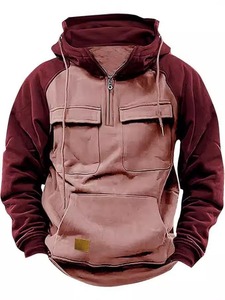 Men's Solid Color Multi-Pocket Sport Hoodie for Cross-Border Trade, Spring and Autumn, American-Style Raglan <strong>Half</strong>-Zip <strong>Jacket</strong> - Product Image 4