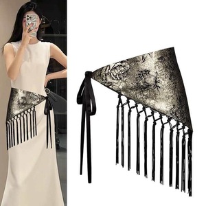 Cinturón Triangular con Flecos y Estampado de Rosas para Mujer, Estilo Vintage, Poliéster, Impresión por Transferencia de Calor, 4.5cm de Ancho, Decorativo, Nuevo - Product Image 5