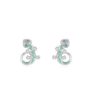 Pendientes de lagarto de plata de ley S925 con circonita y esmalte, serie Animal, versión de cobre personalizable - Regalo para mujer - Product Image 1
