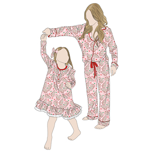 Nueva llegada personalizada de manga larga con estampado personalizado mamá y yo Casual fiesta familia juego trajes niñas vestido de noche mamá Pijamas - Product Image 3