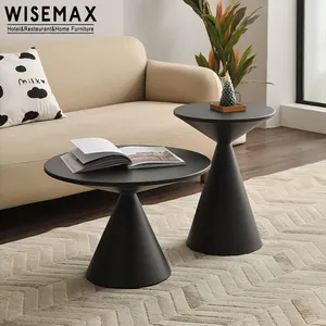 WISEMX 가구 현대 원형 금속 커피 테이블 세트 빌라 사용을위한 거실 용 작은 검은 색 측면 코너 테이블