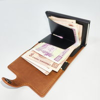 Portefeuille personnalisé pour homme, porte-cartes RFID, portefeuille en cuir PU, étui à cartes en aluminium, portefeuille pop-up pour homme