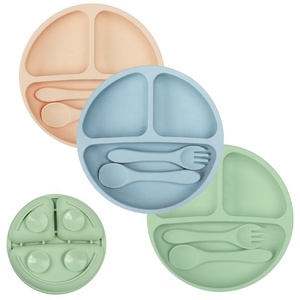 Nouvel ensemble de vaisselle pour bébé en silicone 3 pièces, silicone de qualité alimentaire sans BPA, ensemble de dîner pour enfants, vaisselle pour bébé - Product Image 1