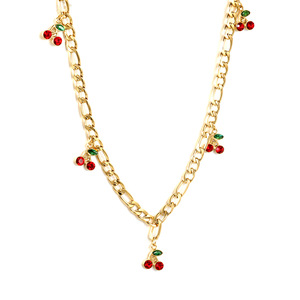 ชุดสร้อยคอและต่างหูรูปเชอร์รี่ สแตนเลสชุบทอง เครื่องประดับแฟชั่นสำหรับผู้หญิง ของขวัญ - Product Image 5