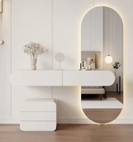 Table de maquillage élégante de style Art Déco, petite, blanche, murale, flottante, en bois, avec miroir et tiroirs