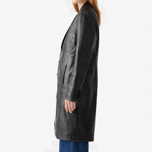 Abrigo Largo de Cuero Genuino para Mujer, Estilo Trench, Nuevo, Ropa de Exterior, Abrigos de Cuero para Mujer, Superventas - Product Image 6
