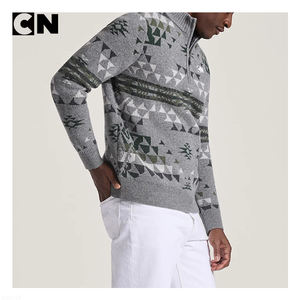 Suéter con Certificación GRS, Fabricante de Suéteres, Logotipo Personalizado, Patrón Jacquard, Suéter de Lana de Cordero Vintage para Hombre, Suéter de Punto con Cierre de Cremallera de un Cuarto - Product Image 2