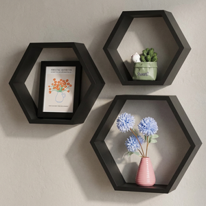 Estantes flotantes de madera maciza de pino hexagonal de alta calidad, color negro antiguo, para almacenamiento, procedentes de la India. Por Falak World Export - Product Image 6