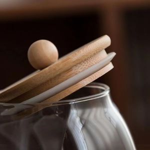 대나무 뚜껑이있는 맞춤형 리필 가능한 밀폐형 고 붕규산 유리 식품 보관 용기 용기 세트 - Product Image 4