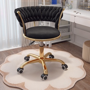High Quality Nail Salon Comfortable Swivel Chair with Wheel Gold-plated Five-legged Base Flannel Salon <b>Stools</b> - Product Image 4