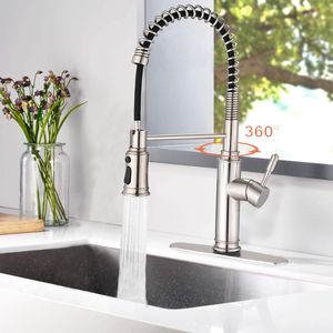 Grifo Mezclador de Cocina de Diseño Moderno, Níquel Cepillado, con Rociador Extraíble, Monomando, Sin Contacto, Montaje en Encimera, 1 Agujero - Product Image 3
