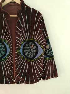 Veste en velours Suzani brodée avec un motif de mauvais œil, veste Suzani avec mauvais œil, veste d'hiver, robe kimono, cadeau pour elle, veste Suzani - Product Image 4