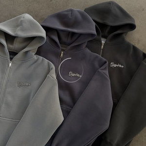 Y2K 스타일 맞춤 스트리트웨어 의류 제조업체 풀 집업 크롭 오버사이즈 긴팔 데님 청바지 그래픽 배기 디스트레스 후디 - Product Image 6