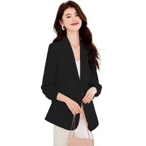 Women's 3/4 Sleeve Blazer Solid Color Polyester Anti-Wrinkle Pocket Casual Suit For Commuters - Product Image 5