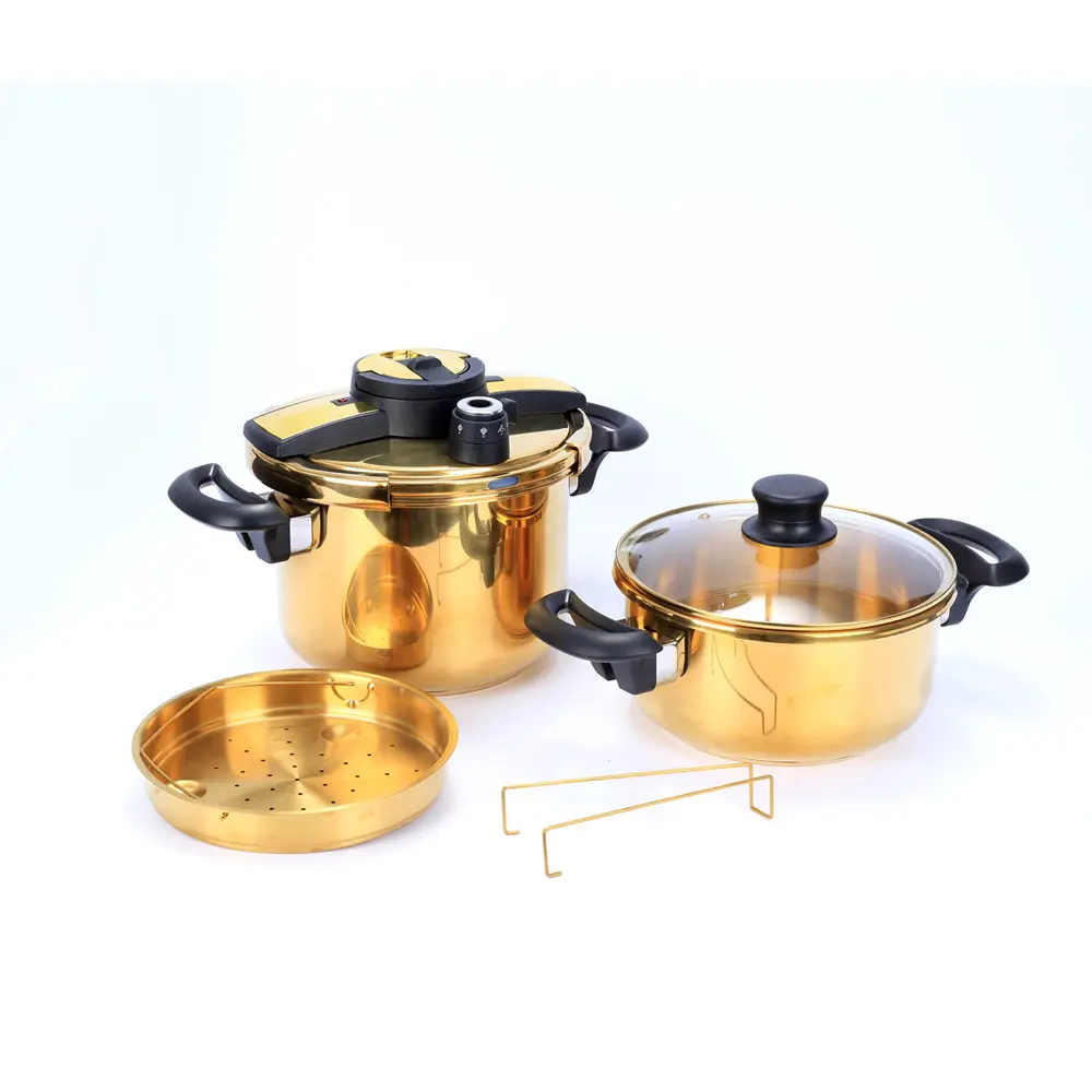 Good quality Stainless Steel Gold color pressure cooker commercial pressure cookers CLIPSO mirror pressure cooker set