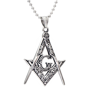 Freemasonry Pendant A Shape Hollow Logo <b>Titanium</b> Steel Necklace Unisex Everyday Wear Geometric Design Steel Color 60cm <b>Chain</b> - Product Image 1