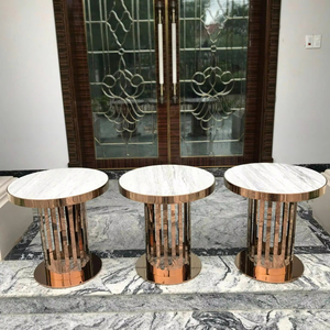 Modern Luxury Round Marble <b>Top</b> Coffee Table with <b>Rose</b> Gold Stainless Steel Base for Living Room Bedroom Dining - Product Image 1