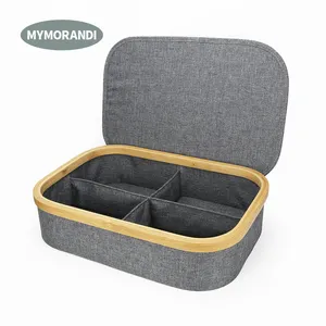 Storage Box Bamboo Wholesale Polyester Cotton Blend Fabric Bamboo Socks Organizer Divider Underwear Storage Box