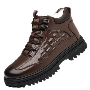 Bottes d'hiver pour hommes, hauteur cheville, en cuir véritable, doublure en fourrure chaude, semelle extérieure en caoutchouc antidérapante, bout rond, pour la randonnée en plein air - Product Image 5