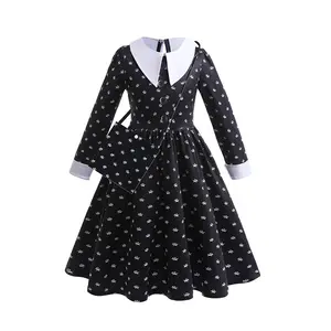 Halloween Black Gothic Addams Family Dress Kids Easter Carnival Wednesday Addams Cosplay Costume for Girls