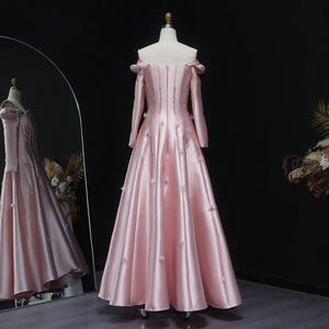 Robe de <span class=keywords><strong>soir</strong></span>ée en satin rose Jancember LSZ014, robe de <span class=keywords><strong>soir</strong></span>ée formelle à épaules dénudées, manches longues, robe de bal - Product Image 2