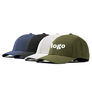 6 Panel non or water resistant cutting drill round shape laser cut hole perforated golf gorras rope baseball trucker cap hats