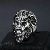 Bague pour homme Tête de Lion en acier inoxydable 316L plaqué argent, finition huilée, bijoux du zodiaque animal, plaqué or 18 carats, fournitures en gros
