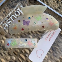Accessoires cheveux Vintage coloré incrusté de diamant printemps requin pince à cheveux nouveau papillon peint acétate avec strass