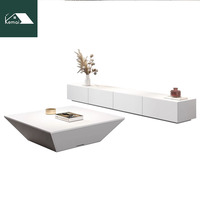 Meuble TV blanc du sol au plafond Meuble TV de luxe moderne et ensemble de tables à thé Supports TV multi-tiroirs Rangement de grande capacité