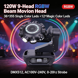 Luz de Cabeza Móvil de Nueve Haces DMX512 RGBW, Potente Luz de Escenario para Discotecas, Fiestas y Festivales, la Mejor Opción - Product Image 1