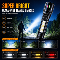 Lampe de poche LED zoomable avec lumière UV détachable 365NM, affichage numérique, lumière latérale COB, torche extérieure rechargeable de type C