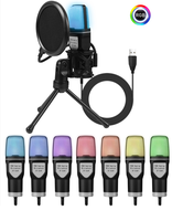 Microphone Condensateur USB Filaire RGB Omnidirectionnel avec Suspension Antichoc pour PC de Bureau, Gaming, Enregistrement, Portable et Léger
