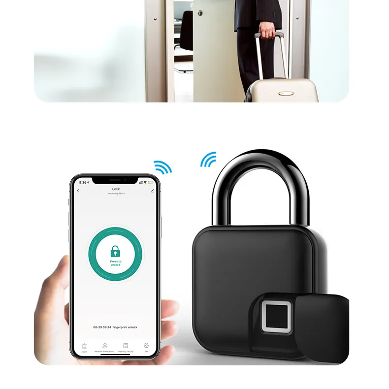 Tuya pegangan kunci pintu IP65, Alarm Digital cerdas bantalan sidik jari/pengunci sidik jari biometrik pintar