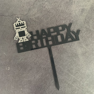 ชุดตกแต่งหน้าเค้กอะคริลิคธีมหุ่นยนต์กลไก รูปแบบน้ำผึ้งและความหวาน สำหรับตกแต่งเค้กวันเกิด - Product Image 4