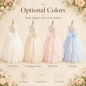 Abito da Principessa in Tulle Bianco <span class=keywords><strong>per</strong></span> Ragazze 8-16 Anni Vestito da Damigella <span class=keywords><strong>per</strong></span> Feste con Ricami in Pizzo Fiocco sulla Schiena Abito da Cerimonia Vaporoso - Product Image 4