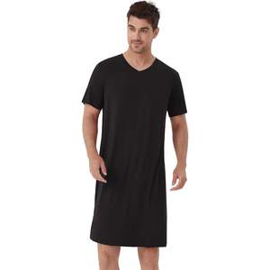 Chemise de nuit pour homme en viscose de bambou, manches courtes, col en V, coupe ample, tailles S à XXL, vente en gros - Product Image 4