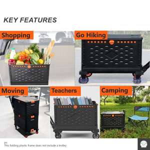 Caisse utilitaire pliable robuste de 60 L, poignées réglables, capacité de 45 kg, noir orange, matériau PP imperméable, facile - Product Image 3