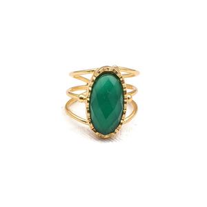 Bague en pierre précieuse onyx vert plaqué or de forme ovale bijoux en pierre précieuse verte faits à la main 9X18mm bague de créateur en pierre précieuse bijoux pour elle - Product Image 1