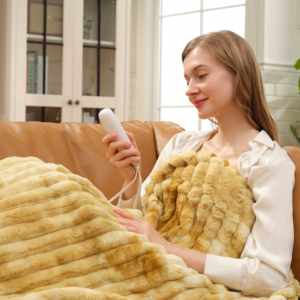 مصدق للشتاء مريح مخطط فرو أرنب قابل للغسل كهربائي رمي التدفئة بطانية للمنزل - Product Image 6