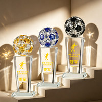 Trophée de football personnalisé en cristal, récompense pour champion de compétition sportive, souvenir, football sculpté en 3D, bleu vif, cadeau
