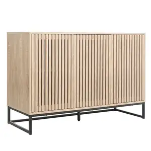 Wooden Side Cabinet With 3 Doors And Metal Legs Storage Sideboard Cabinet For Living Room Villa