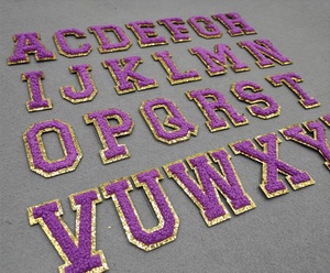 RTS 26 letras Chenille parches conjunto colorido Ventralex oro brillo hierro-En pegatina bordado flor forma de corazón para la decoración del sombrero - Product Image 3