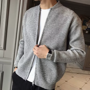 <b>Men</b> Ribbed Zip Up <b>Cardigan</b> Sweater Solid Color Knitted Jacket Stand Collar <b>Long</b> Sleeve <b>for</b> Autumn Winter - Product Image 5