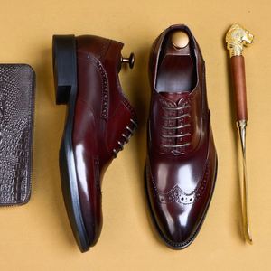 Chaussures habillées en cuir véritable pour hommes, style britannique, richelieu embossé, bout pointu, en cuir de vachette, pour tenue de ville de luxe - Product Image 5